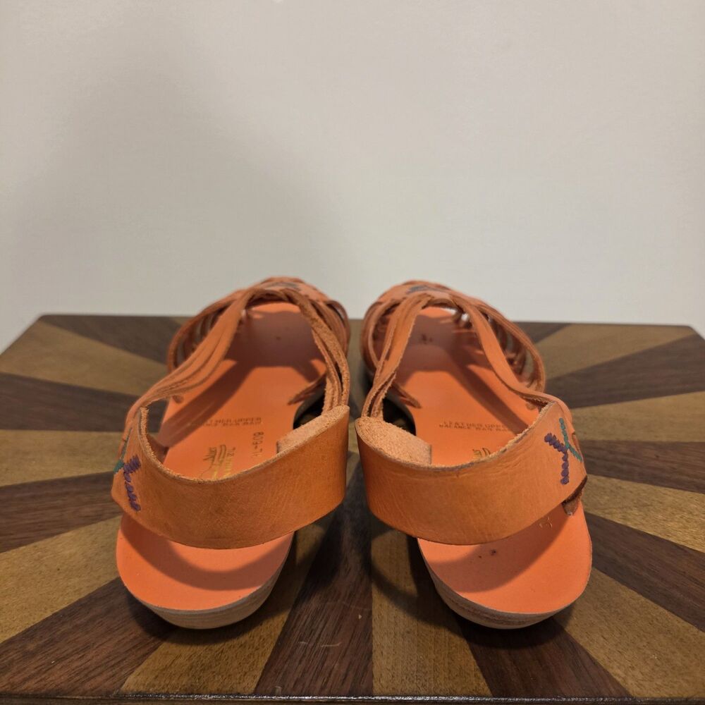 True Vintage 70s Foot Niks Sandals Shoes US 7B Orange Leather Boho Hippie Gypsy - Picture 7 of 11
